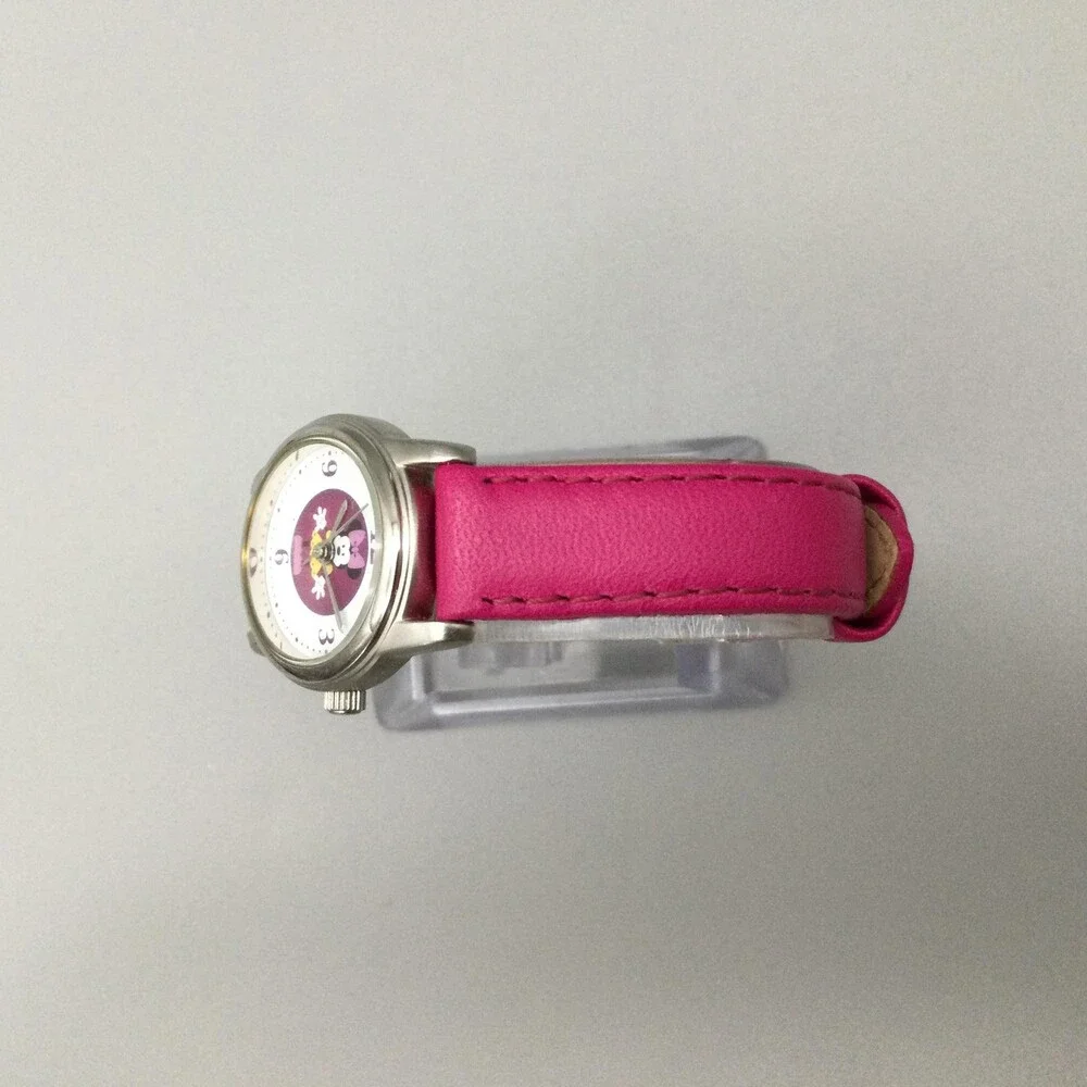 Disney Minnie Mouse Girls Watch 23mm Silver Tone Pink Leather MCO242 New Battery